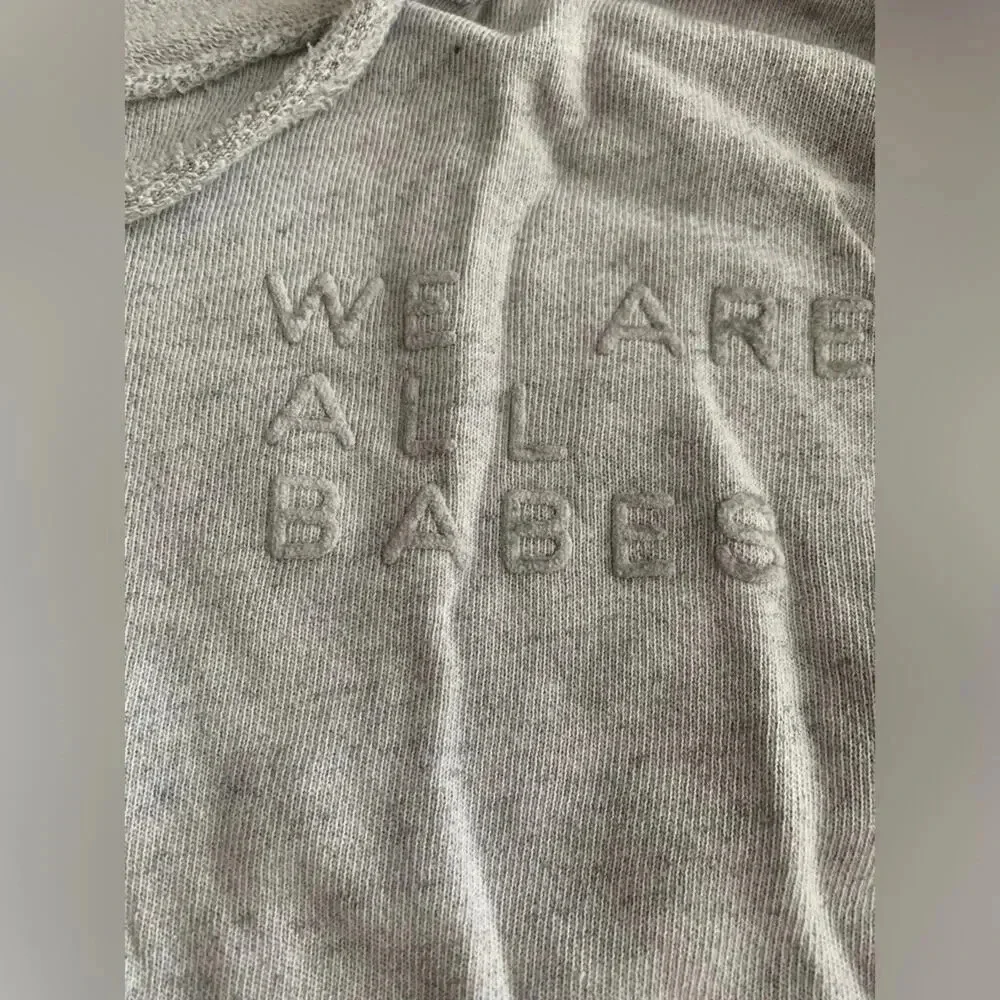 Good hYOUman We Are All Babes Ripped Grey Cotton Cozy Boho Sweatshirt- Small - Picture 5 of 12